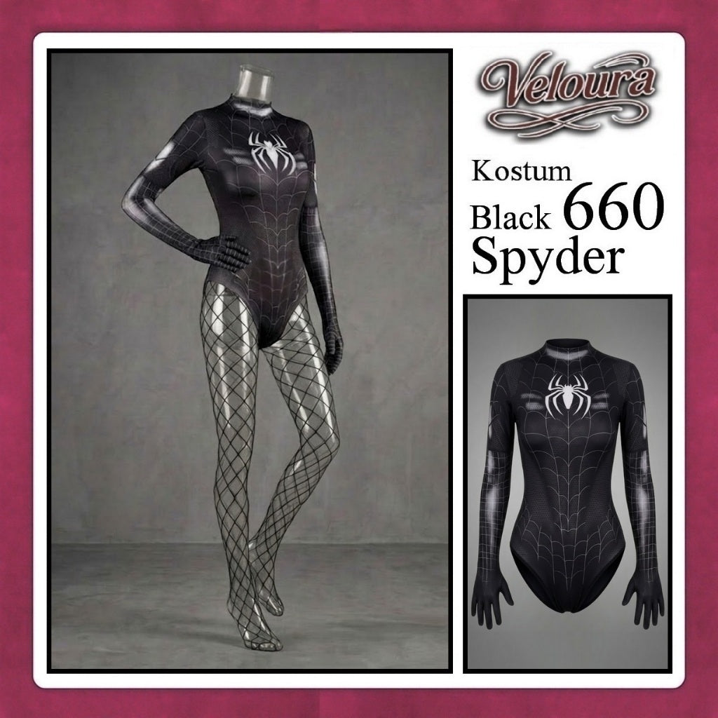 Pekalongan Veloura Sexy Lingerie Pakaian Kostum Cosplay Tema Black Lady Spyder Girl - 660