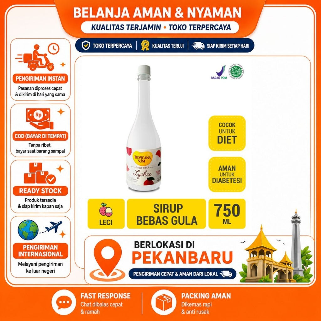 [SDW] pekanbaru/750ml Tropicana Slim Sirup Leci Bebas Gula Kemasan Botol Kaca Elegan Lychee Syrup