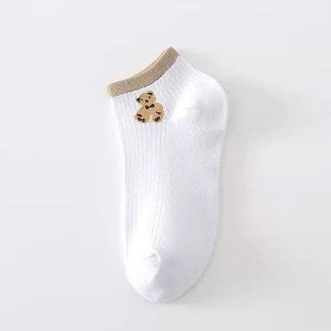 [littlecrab] Kaos Kaki Bear Chocolate Cute Women Socks Import Kaos Kaki Berkualitas Square  White Kaos Kaki Beruang Korean Style