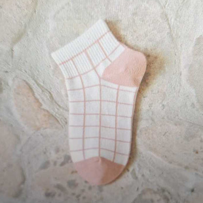 [littlecrab] Kaos Kaki Pink Square Kotak Women Socks Import Kaos Kaki Catur Berkualitas Kaus Kaki Pendek Lembut Korean Style