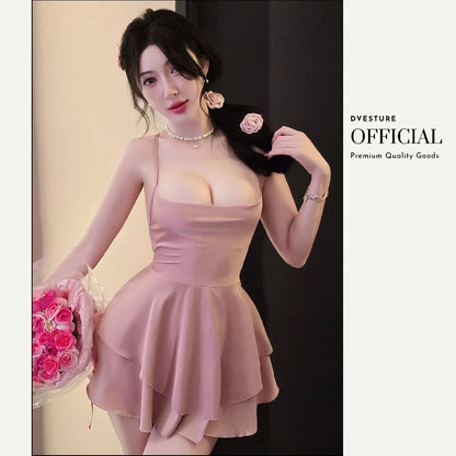 Pekanbaru Lingerie Dress Set D-172 Dengan Tali Bahu, Gaya Murni Wanita, Seragam Bertali
