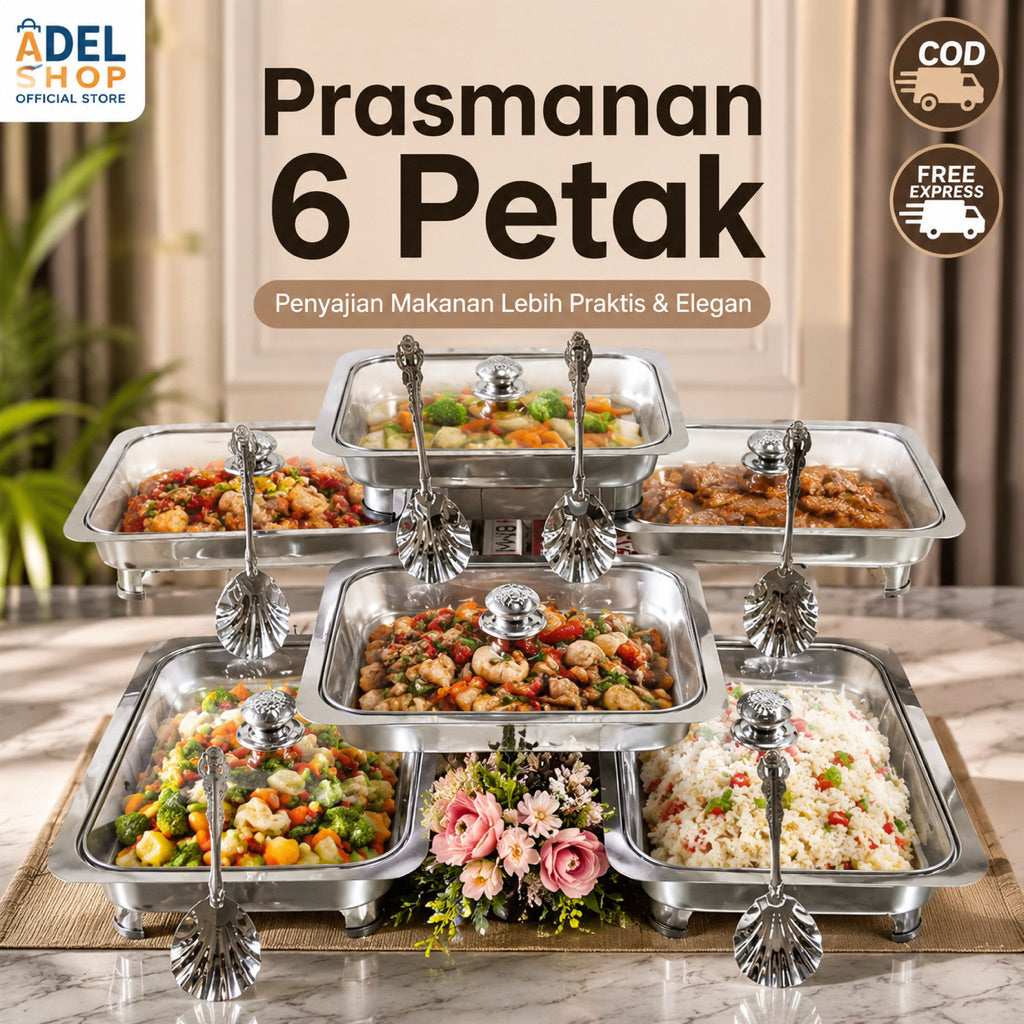 ( Free Bubble + DUS) 6 PETAK Prasmanan Set Wadaha Makanan 6 Petak prasmanan Tanpa Sendok