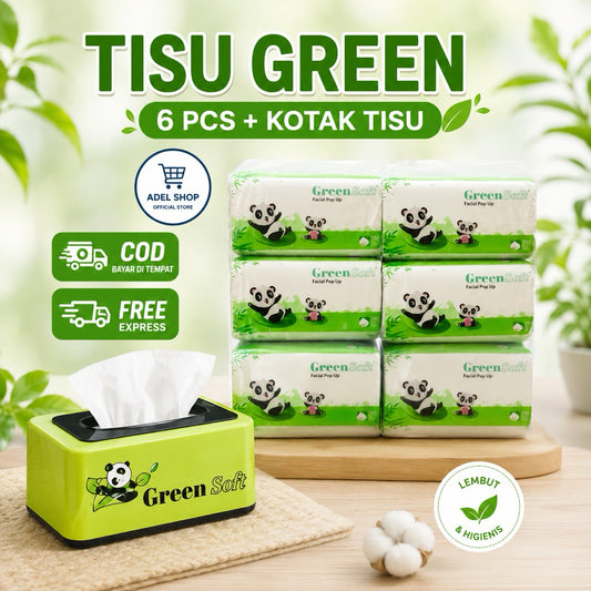 Pekanbaru ( 1 Paket isi 6 tisu + Kotak Tisu) TISSUE GREEN SOFT FACIAL POP UP 130 SHEETS/TISU KOTAK SUPER HALUS