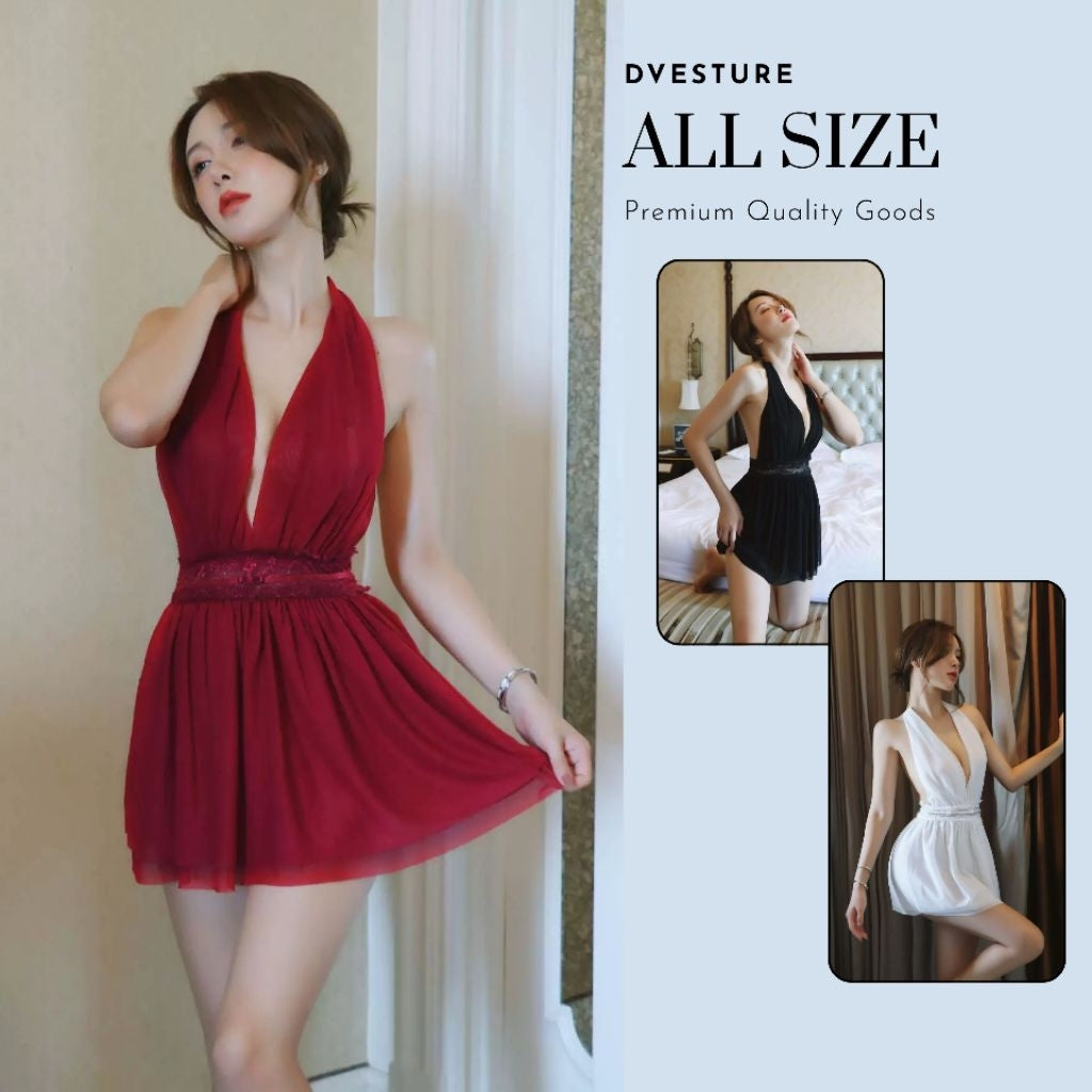 Pekanbaru Lingerie Dress Set D-150 Halter Neck Baju Tidur Dinas Wanita Dewasa