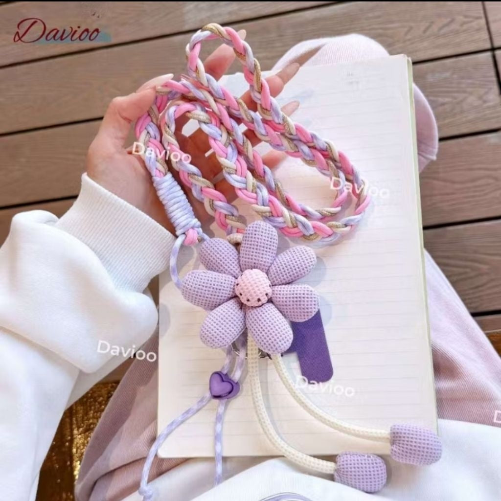 Pekanbaru Gantungan Hp Aesthetic Korean Style Tali Silang Imut Model Bunga Bisa Diatur Panjang