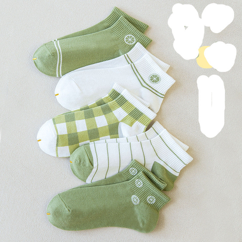 [littlecrab] Kaos Kaki Hijau Lime Green White Women Socks Import Kaos Kaki Unik Lucu Berkualitas