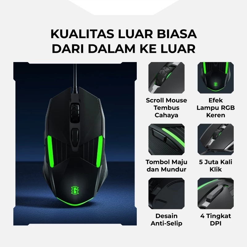 Pekanbaru Gamen New Wired Mouse Gaming Efek Lampu Rgb Colorful– 2000 Dpi Presisi Tinggi Gm110, Sensor Stabil, Mouse Kabel Gaming