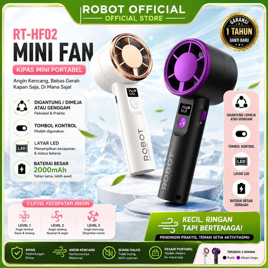 Pekanbaru Robot Rt-Hf02 Mini Fan Portable 2000Mah Led Display Handheld Desk Fan