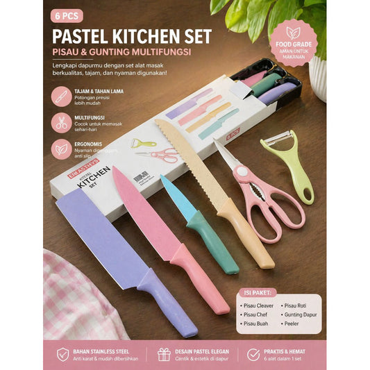 Pekanbaru Pisau Set keramik warna Stainless Steel Knife Set 6 in 1 Pisau Anti Lengket Anti Karat tanpa talenan