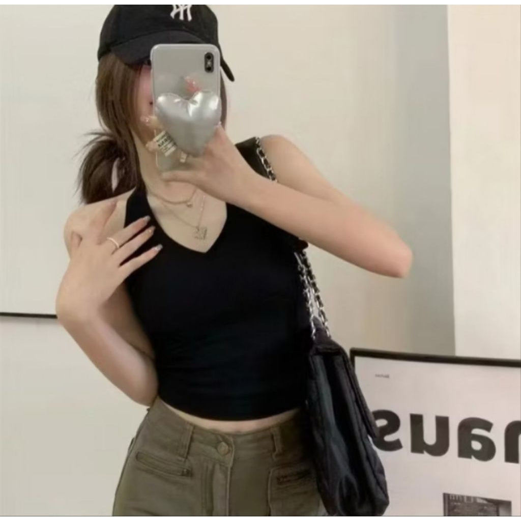Pekanbaru Tanktop Bra Wanita Necktie Tanpa Kawat 6556 Model Atasan V-Neck Sexy Tali