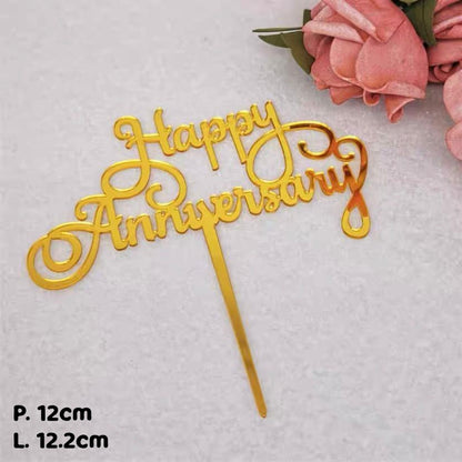 Pekanbaru Cake Topper Akrilik Happy Anniv / Happy Valentine / Happy Wedding (Instan Only)