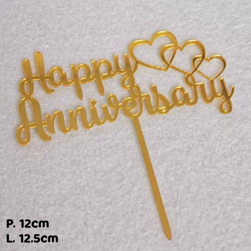 Pekanbaru Cake Topper Akrilik Happy Anniv / Happy Valentine / Happy Wedding (Instan Only)