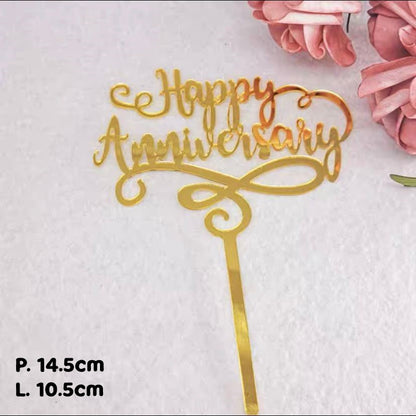 Pekanbaru Cake Topper Akrilik Happy Anniv / Happy Valentine / Happy Wedding (Instan Only)