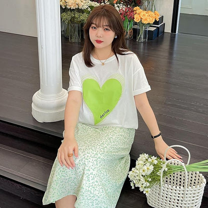 [littlecrab] Kaos Oversize Doccmo Love Hijau Neon Jahit Love Polos T-shirt Couple Unisex Lembut Berkualitas Motif Hati Besar Green Unik Simple Korean Style
