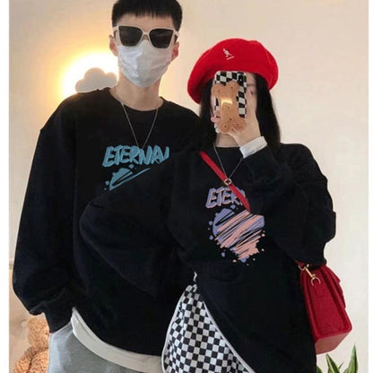 [littlecrab] Sweater Oversize Eternal Love Sweatshirt Couple Sablon Ombre Biru Lilac Crewneck Unisex Cowo Cewe Bahan Tebal Berkualitas Model Polos Aesthetic Korean Style