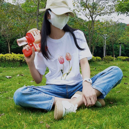 [littlecrab] Kaos Sablon Bunga Polos Beautiful Tulip Hitam Putih Pink Tulip Flower Berkualitas T-shirt Couple Unisex Korean Style