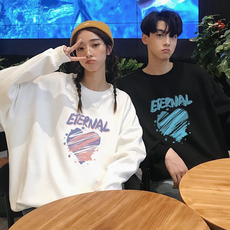 [littlecrab] Sweater Oversize Eternal Love Sweatshirt Couple Sablon Ombre Biru Lilac Crewneck Unisex Cowo Cewe Bahan Tebal Berkualitas Model Polos Aesthetic Korean Style