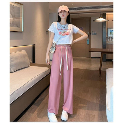 [littlecrab] Celana Panjang Kulot Loose Pants Celana Karet Cullote Tali Depan Celana Formal Kasual Simple Polos Corak Garis Elegan Berkualitas Premiumx