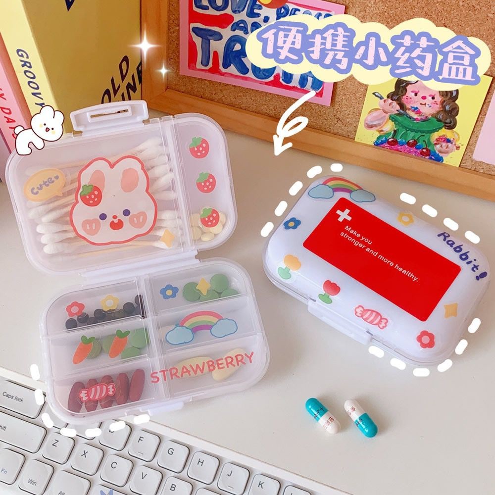 [Littlecrab] Box Obat Organizer Kotak Penyimpanan Medicine 8 Sekat Besar Kecil Multifungsi Aesthetic Flip Open Mini Box Kotak Putih Transparan Unik Stationary Kit Aesthetic Organizer