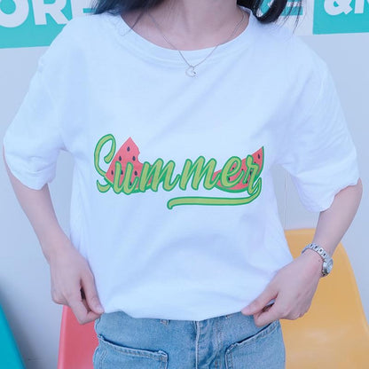[littlecrab] Kaos Oversize Watermelon Summer T-shirt Warna Terang Semangka Hijau Merah Calligraphy Baju Couple Unisex Segar Hitam Putih Simple Berkualitas Korean Style