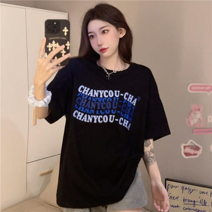 [littlecrab] Kaos Oversize Korea Chanycou-Cha Simple Aesthetic Gradasi Biru Ungu Soft Bayangan Shadow T-shirt Couple Unisex Berkualitas Korean Style
