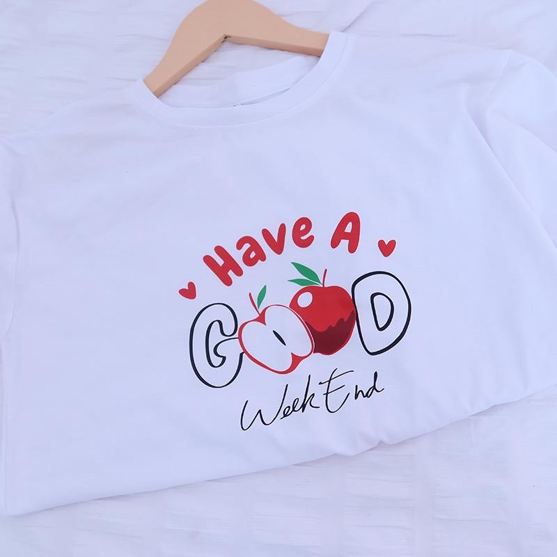 [littlecrab] Kaos Oversize Have A Good Weekend Cute Apple Love Bahan Berkualitas T-shirt Couple Unisex Simple Unik Gambar Apel Korean Style