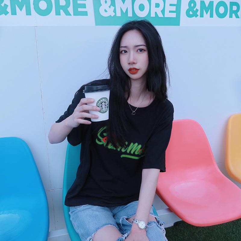 [littlecrab] Kaos Oversize Watermelon Summer T-shirt Warna Terang Semangka Hijau Merah Calligraphy Baju Couple Unisex Segar Hitam Putih Simple Berkualitas Korean Style