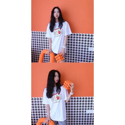 [littlecrab] Kaos Oversize Have A Good Weekend Cute Apple Love Bahan Berkualitas T-shirt Couple Unisex Simple Unik Gambar Apel Korean Style