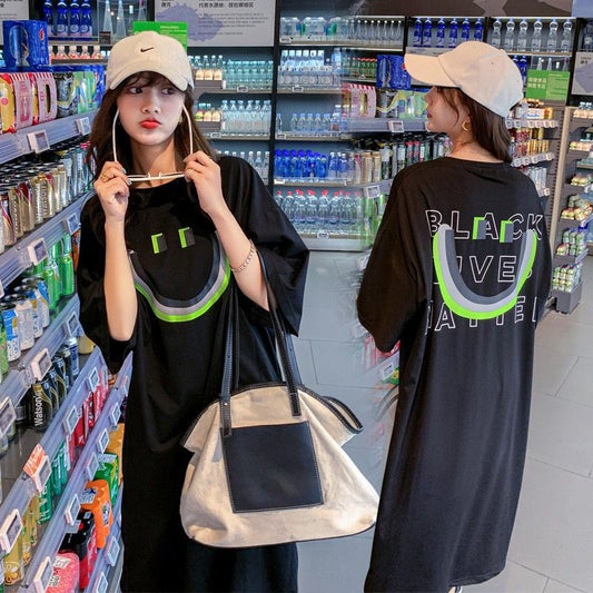Pekanbaru Dress Kaos Oversize Bentuk Smile Black Live Matter Hitam Putih Neon Smily Baju Terusan Panjang Santai Simple Unik Elegan Berkualitas Emoticon Senyum Lengan Pendek Korean Style