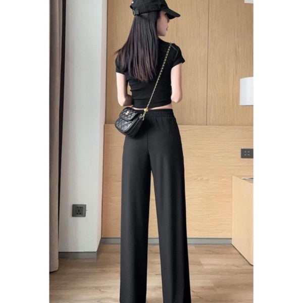 [littlecrab] Celana Panjang Kulot Karet With Label ZHJXBIAO Is The Ultimate Sophistication Loose Cullote Pants Highwaist Celana Karet Stripe Formal Kasual Simple Polos Elegan Berkualitas Premium Quality Korean Style