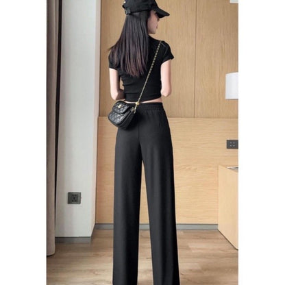[littlecrab] Celana Panjang Kulot Karet With Label ZHJXBIAO Is The Ultimate Sophistication Loose Cullote Pants Highwaist Celana Karet Stripe Formal Kasual Simple Polos Elegan Berkualitas Premium Quality Korean Style