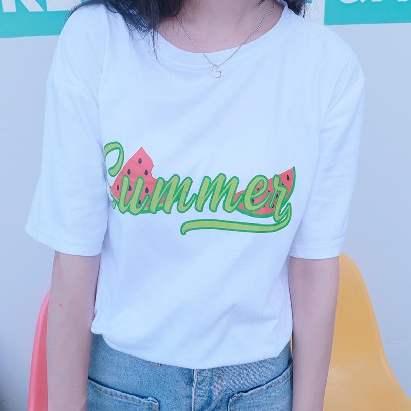 [littlecrab] Kaos Oversize Watermelon Summer T-shirt Warna Terang Semangka Hijau Merah Calligraphy Baju Couple Unisex Segar Hitam Putih Simple Berkualitas Korean Style