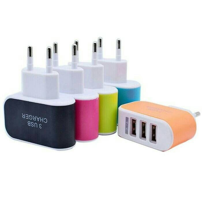HR- Adaptor Charger 3 Output Kepala Batok Travel Adapter Port USB 3.1A Warna Colokan 3in1 CHARGER MOBIL
