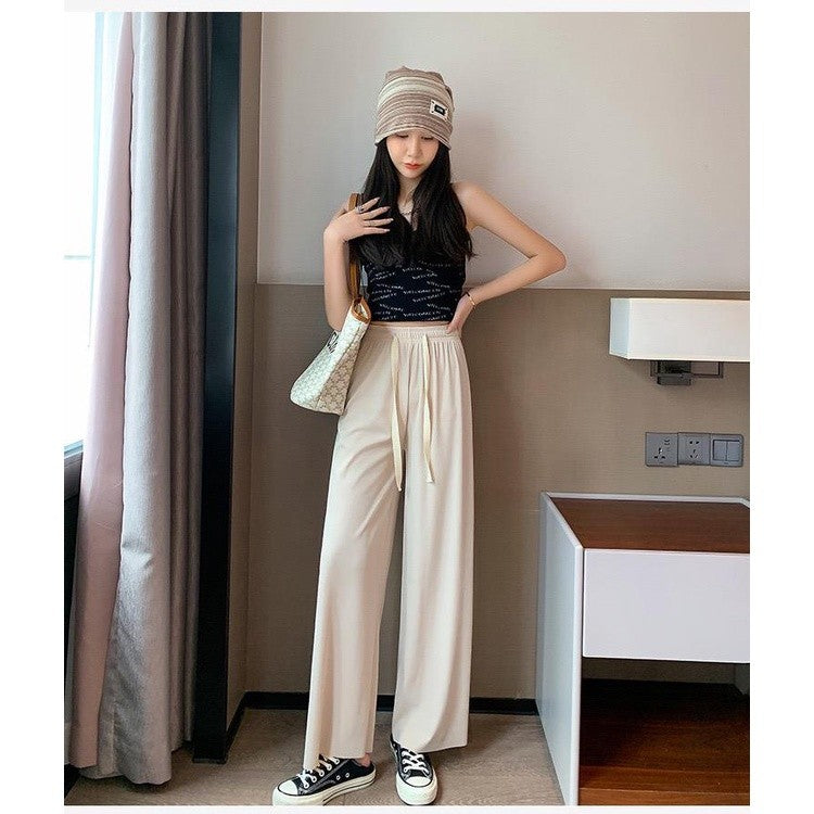 [littlecrab] Celana Panjang Kulot Loose Pants Celana Karet Cullote Tali Depan Celana Formal Kasual Simple Polos Corak Garis Elegan Berkualitas Premiumx