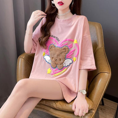 [littlecrab] Kaos Oversize Beruang Bulu Bersayap Corecvry Love Sablon Timbul We Love The Earth T-shirt Couple Unisex Lembut Berkualitas Motif Wings Bear With Love Unik Simple Korean Style