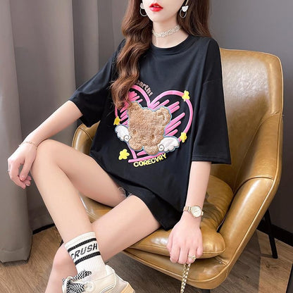 [littlecrab] Kaos Oversize Beruang Bulu Bersayap Corecvry Love Sablon Timbul We Love The Earth T-shirt Couple Unisex Lembut Berkualitas Motif Wings Bear With Love Unik Simple Korean Style