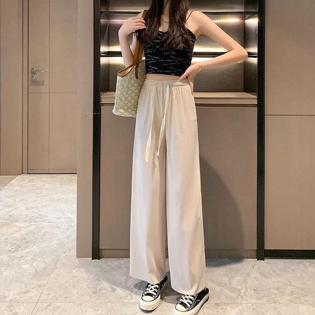 [littlecrab] Celana Panjang Kulot Loose Pants Celana Karet Cullote Tali Depan Celana Formal Kasual Simple Polos Corak Garis Elegan Berkualitas Premiumx