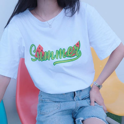 [littlecrab] Kaos Oversize Watermelon Summer T-shirt Warna Terang Semangka Hijau Merah Calligraphy Baju Couple Unisex Segar Hitam Putih Simple Berkualitas Korean Style