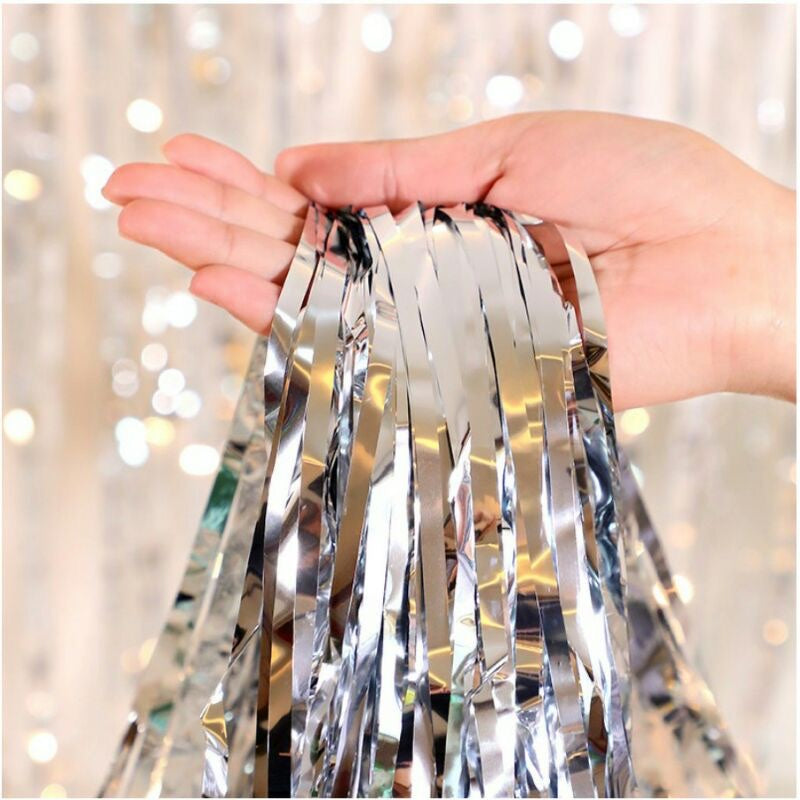 HR- TIRAI PESTA Ulang Tahun Tirai Rumbai Plastik Chrome Foil 100 x 200 Cm Foil Curtain Backdrop Curtain Selinger Metalik Import Murah