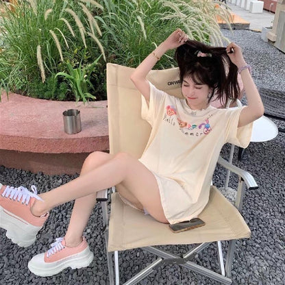 [littlecrab] Kaos Oversize Duffy Family Stellalou and Friends Hello Summer Polaroid Cream Putih Soft Color Simple Elegan Aesthetic T-shirt Couple Unisex Cartoon Sablon Berkualitas Korean Style