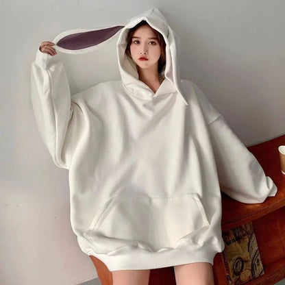 [littlecrab] Hoodie Oversize Telinga Kelinci Panjang Long Rabbit Ears Hoodie Unik Viral Polos Berkualitas Sweater Bertopi Lucu Sweatshirt Couple Unisex Bunny Korean Style