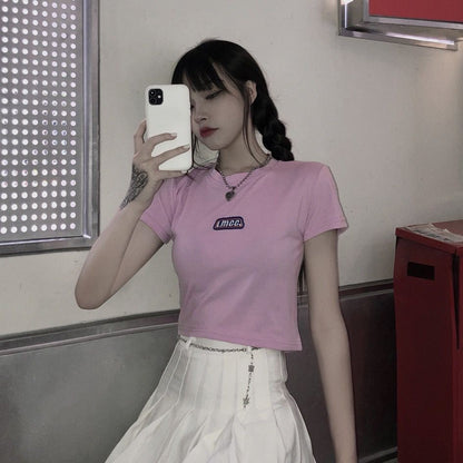 [littlecrab] Crop Top LMCC Swag Simple Polos Elegan Hitam Pink Biru Atasan Kaos Crop Polos Bordir Premium Berkualitas High Neck Swaggy Street Korean Style