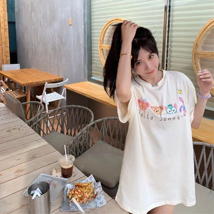 [littlecrab] Kaos Oversize Duffy Family Stellalou and Friends Hello Summer Polaroid Cream Putih Soft Color Simple Elegan Aesthetic T-shirt Couple Unisex Cartoon Sablon Berkualitas Korean Style