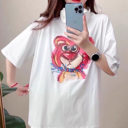 [littlecrab] Kaos Oversize Lotso Graffiti Pattern Pink Putih Abu T-shirt Couple Unisex Sablon Berkualitas Simple Elegan Aesthetic Hand Drawing Beruang Pink Lucu Unik Korean Style