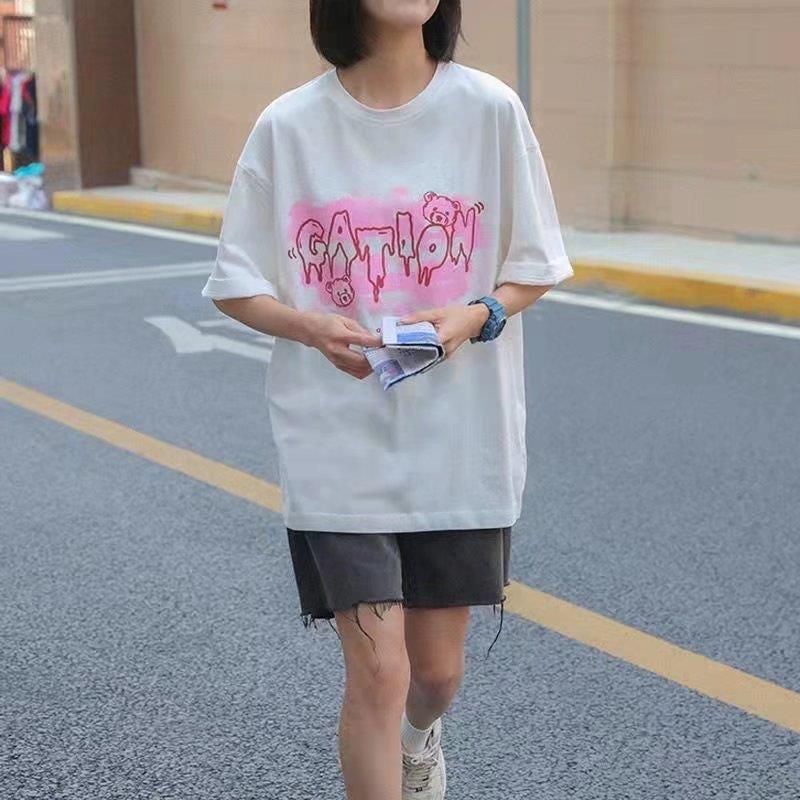 [littlecrab] Kaos Oversize Gation Beruang Two Tone Ombre Dops Japanese Hitam Putih Pink Abu-Abu Soft Color T-shirt Couple Unisex Unik Berkualitas Korean Style