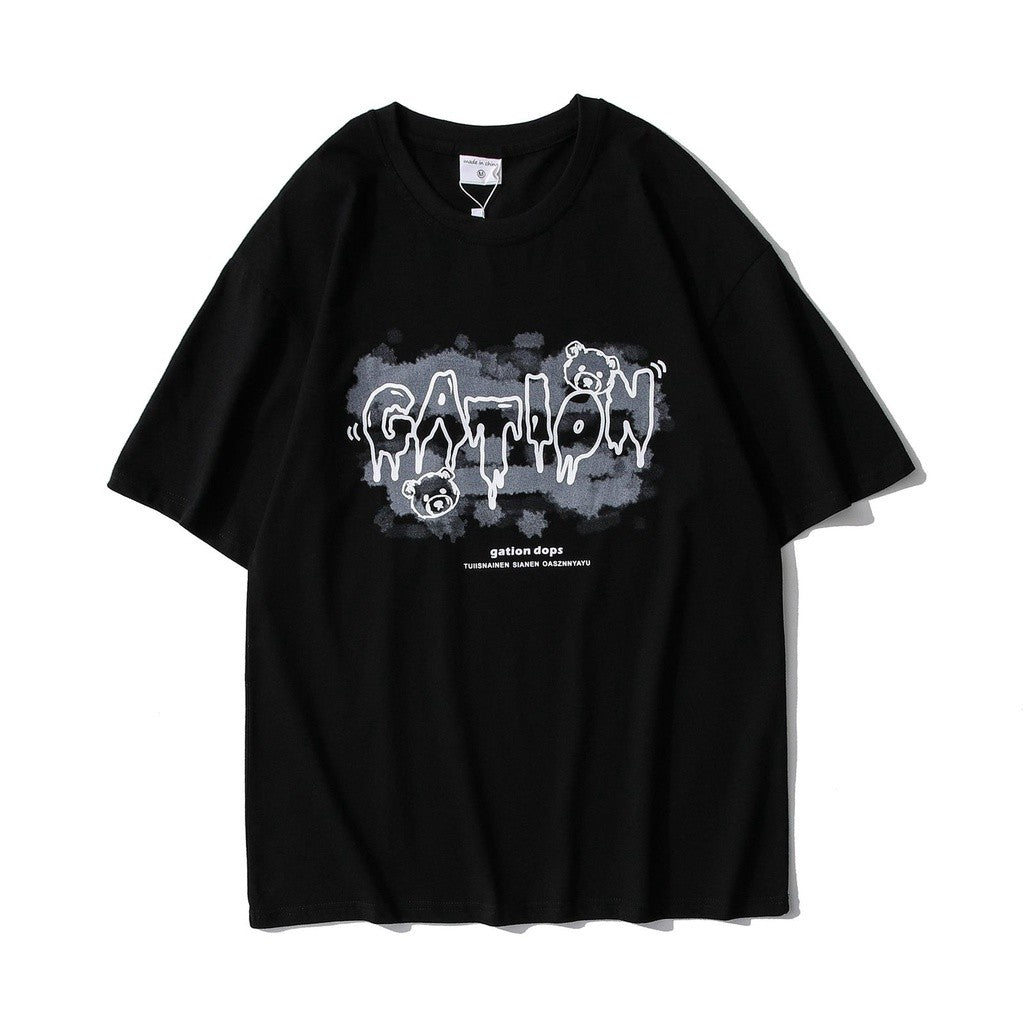 [littlecrab] Kaos Oversize Gation Beruang Two Tone Ombre Dops Japanese Hitam Putih Pink Abu-Abu Soft Color T-shirt Couple Unisex Unik Berkualitas Korean Style