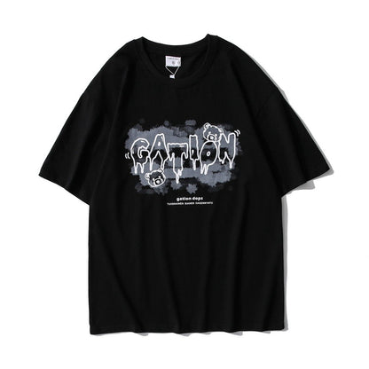 [littlecrab] Kaos Oversize Gation Beruang Two Tone Ombre Dops Japanese Hitam Putih Pink Abu-Abu Soft Color T-shirt Couple Unisex Unik Berkualitas Korean Style