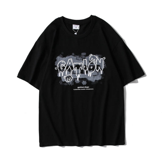 Pekanbaru Kaos Oversize Gation Beruang Two Tone Ombre Dops Japanese Hitam Putih Pink Abu-Abu Soft Color T-shirt Couple Unisex Unik Berkualitas Korean Style