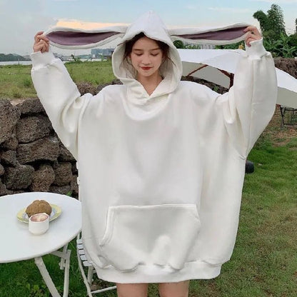 [littlecrab] Hoodie Oversize Telinga Kelinci Panjang Long Rabbit Ears Hoodie Unik Viral Polos Berkualitas Sweater Bertopi Lucu Sweatshirt Couple Unisex Bunny Korean Style
