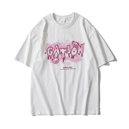 [littlecrab] Kaos Oversize Gation Beruang Two Tone Ombre Dops Japanese Hitam Putih Pink Abu-Abu Soft Color T-shirt Couple Unisex Unik Berkualitas Korean Style